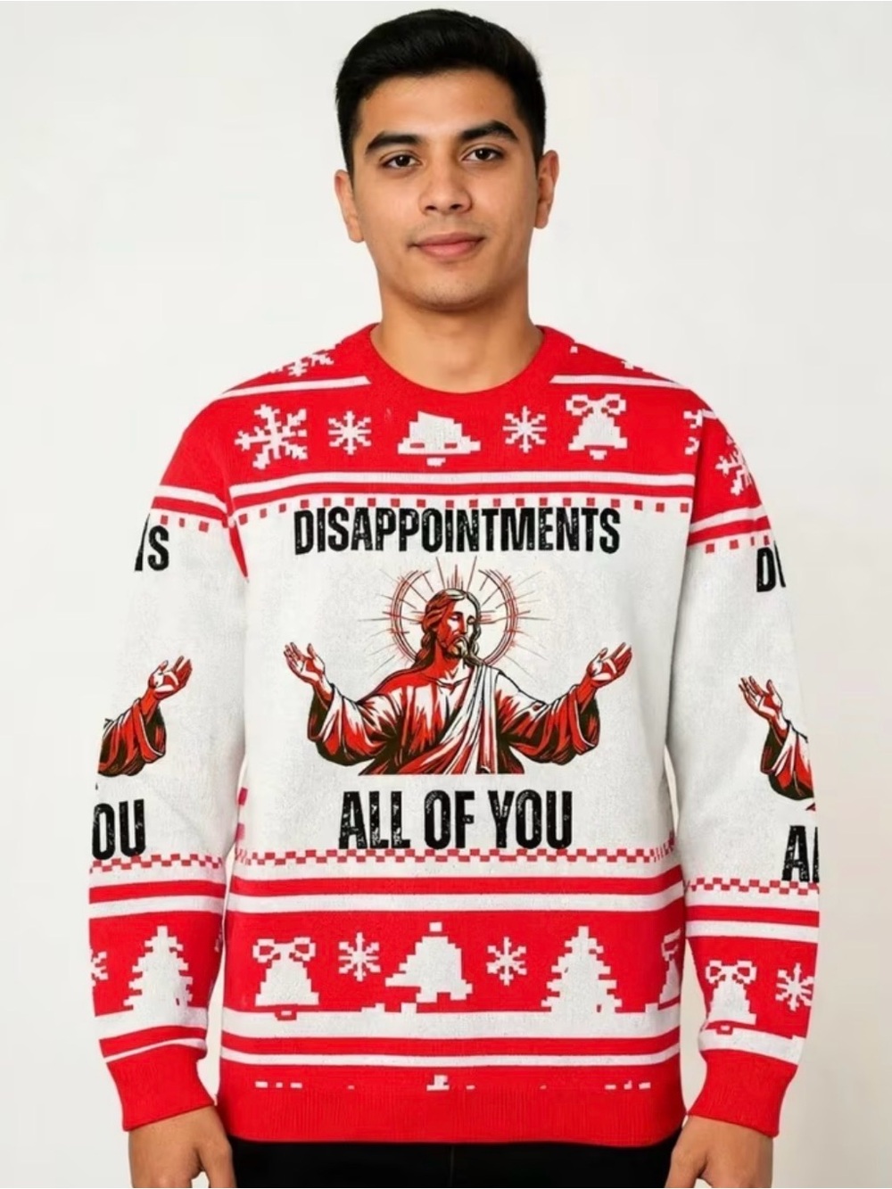 Red and White Graphic Crewneck Sweater - 'Disappointments All of You'